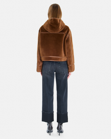 Moira Coat Short tobacco-colored boxy-cut coat with a stand-up collar ZAPA