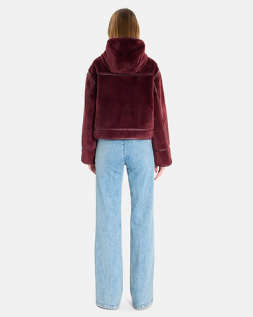 Moira Coat Short burgundy boxy-cut coat with a stand-up collar ZAPA