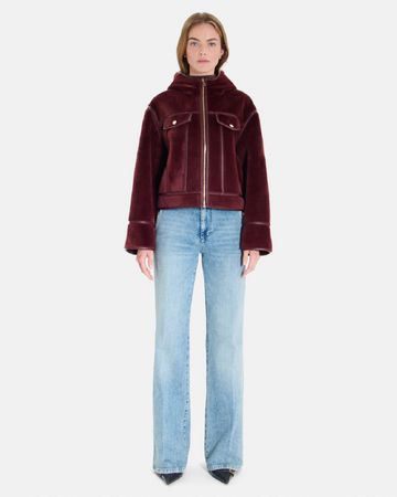 Moira Coat Short burgundy boxy-cut coat with a stand-up collar ZAPA