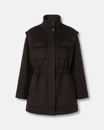 Malorie Coat Chocolate wool coat with removable sleeves ZAPA