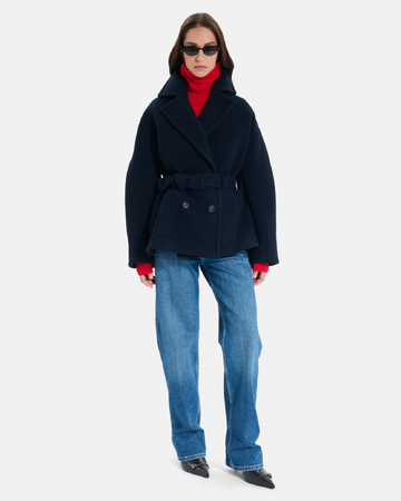 Madeleine coat Short belted coat in black wool ZAPA