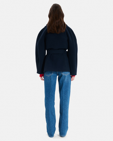 Madeleine coat Short belted coat in black wool ZAPA