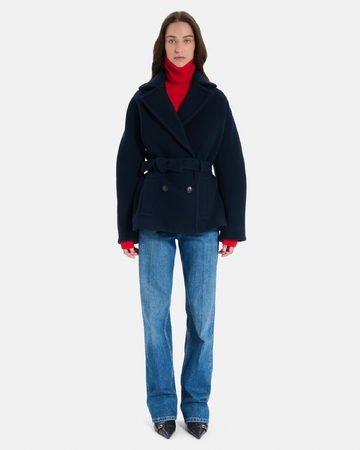Madeleine coat Short belted coat in black wool ZAPA