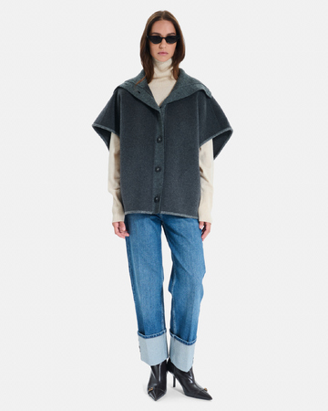 Claudia coat Heather grey wool cape with a shirt collar ZAPA