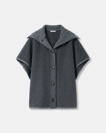 Claudia coat Heather grey wool cape with a shirt collar ZAPA