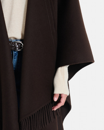 Cliff Coat Chocolate wool cape with fringe ZAPA