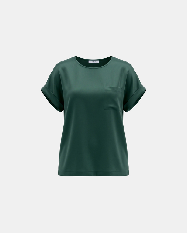 Theodore Top Dark green short sleeve satin viscose top ZAPA