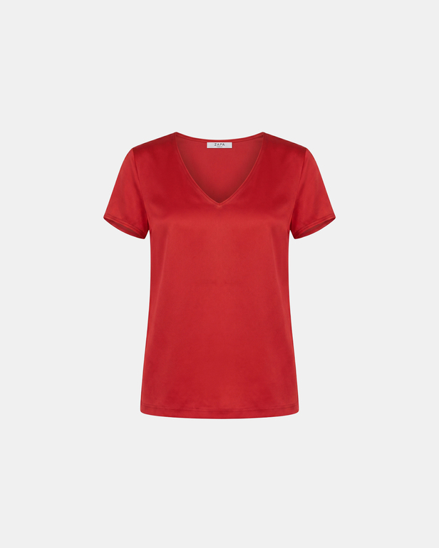 Talissement Top Red satin viscose V-neck top ZAPA