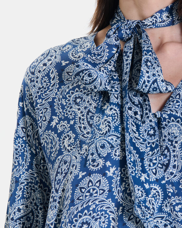 Cheryn shirt Flowing paisley-print tie-neck shirt in blue and beige ZAPA