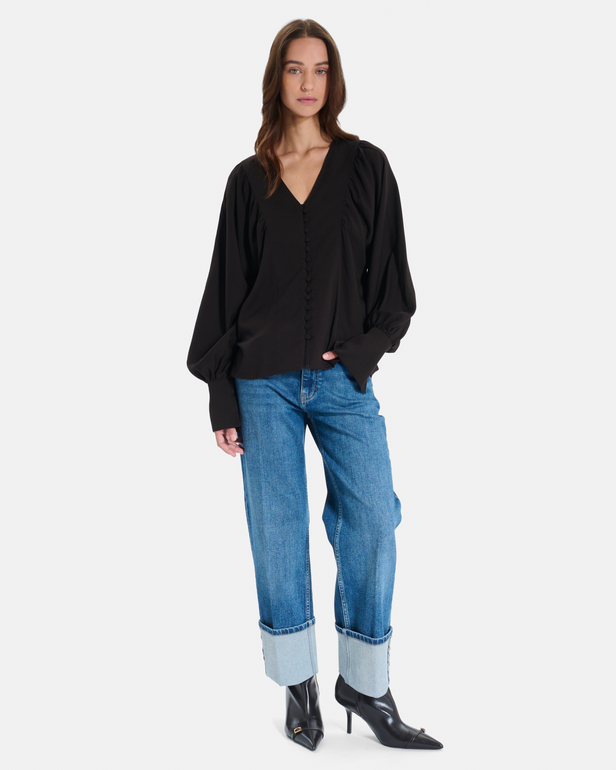 Cami Shirt Black shirt with long puff sleeves ZAPA