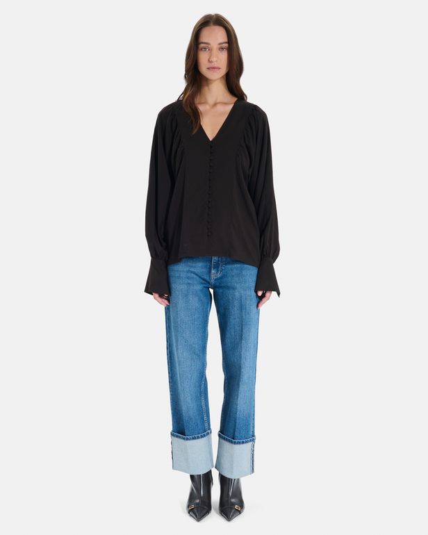 Cami Shirt Black shirt with long puff sleeves ZAPA