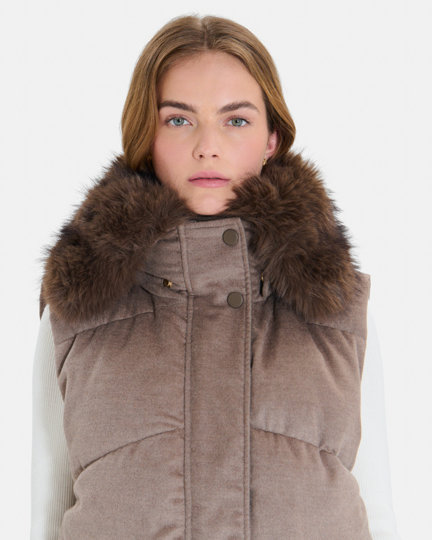 Dina down jacket Sleeveless puffer jacket in hazelnut wool ZAPA