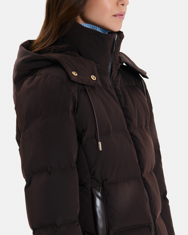 Daliane down jacket Short chocolate-colored puffer jacket with hood ZAPA