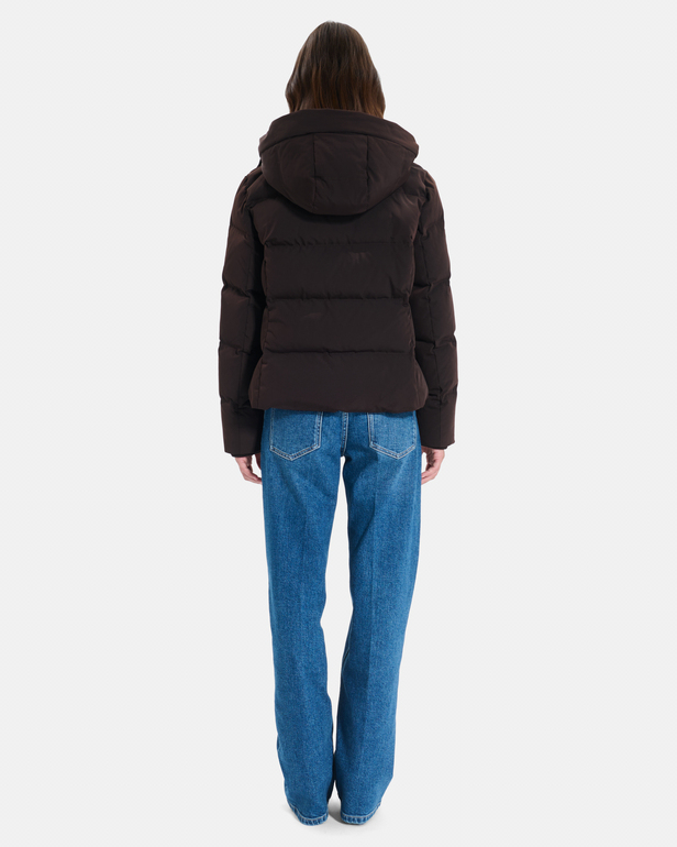 Daliane down jacket Short chocolate-colored puffer jacket with hood ZAPA