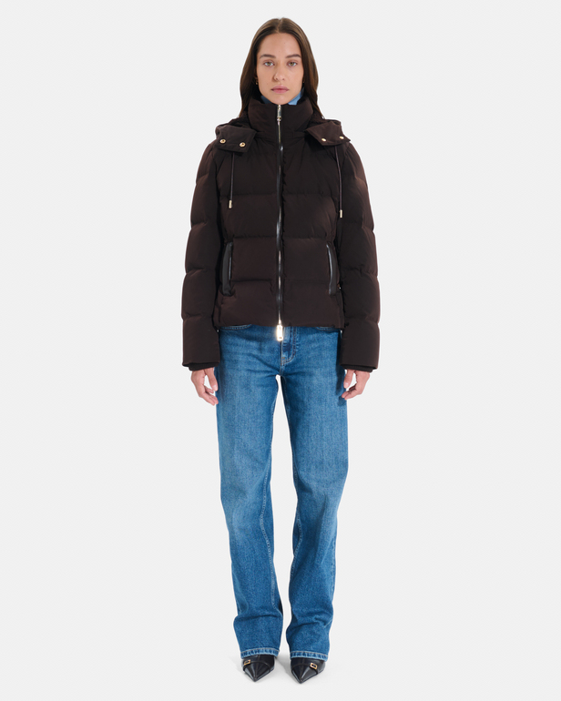 Daliane down jacket Short chocolate-colored puffer jacket with hood ZAPA
