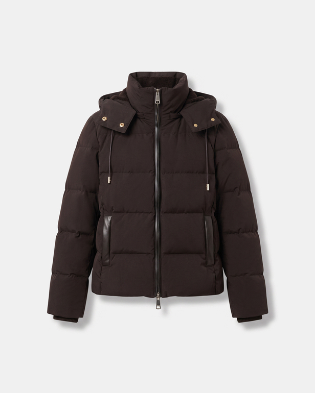 Daliane down jacket Short chocolate-colored puffer jacket with hood ZAPA