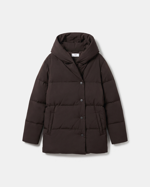 Dorice down jacket Short quilted chocolate puffer jacket with hood ZAPA