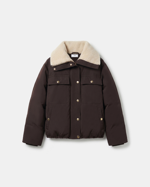 Blondie Puffer Jacket Short quilted chocolate-colored jacket with a stand-up collar ZAPA