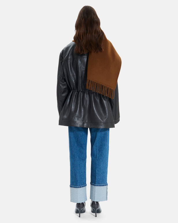 Elise scarf Plain tobacco-colored wool scarf with fringes ZAPA