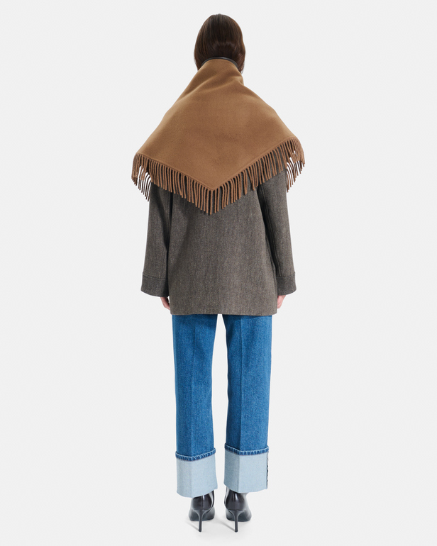 Eliot scarf Cinnamon wool poncho scarf with fringe ZAPA