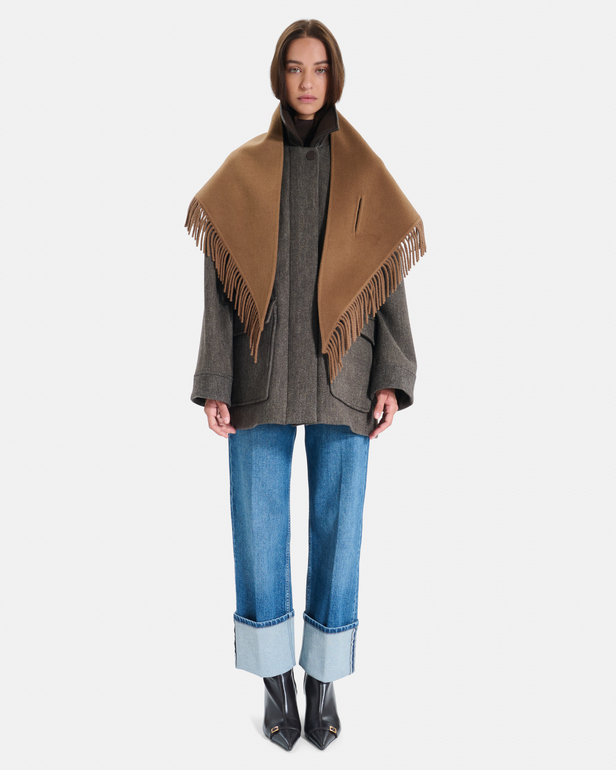 Eliot scarf Cinnamon wool poncho scarf with fringe ZAPA