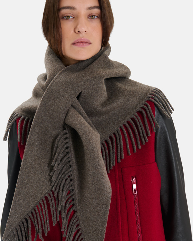Eliot scarf Hazelnut wool poncho scarf with fringes ZAPA
