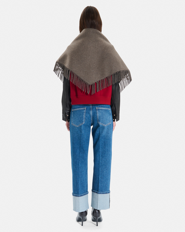 Eliot scarf Hazelnut wool poncho scarf with fringes ZAPA