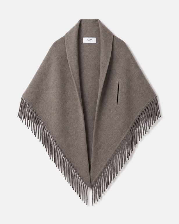 Eliot scarf Hazelnut wool poncho scarf with fringes ZAPA