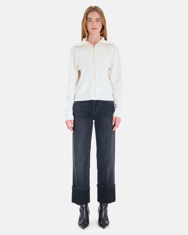 Goty Vest Cream ribbed V-neck cardigan ZAPA