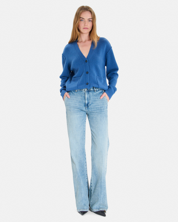 Gatty vest Indigo cashmere buttoned V-neck cardigan ZAPA