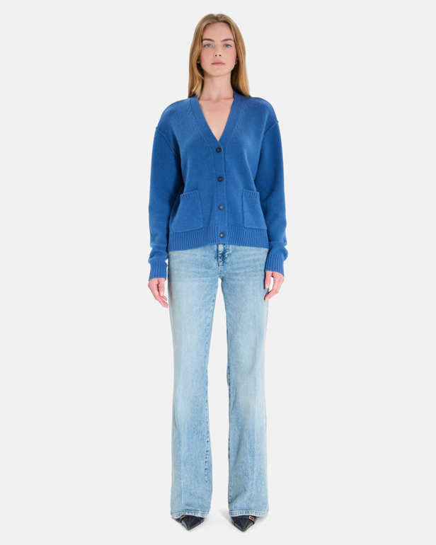 Gatty vest Indigo cashmere buttoned V-neck cardigan ZAPA