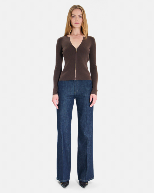 Noun cardigan Hazelnut ribbed knit zip-up vest ZAPA