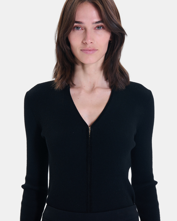 Noun cardigan Black ribbed knit zip-up vest ZAPA
