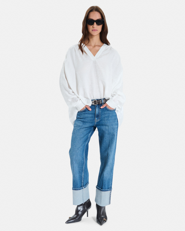 Brielle Blouse Ecru flowy blouse with long sleeves and a V-neck ZAPA