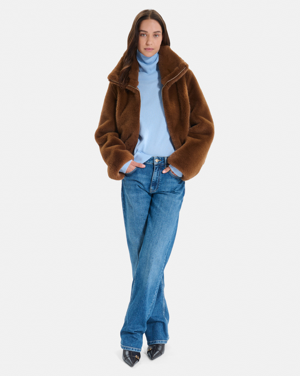 Mia Coat Short zip-up tobacco-colored coat ZAPA