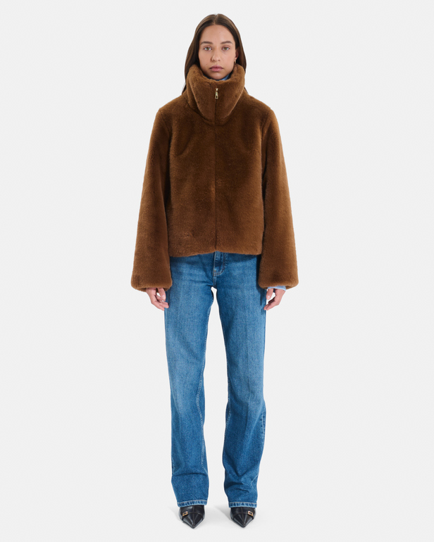 Mia Coat Short zip-up tobacco-colored coat ZAPA