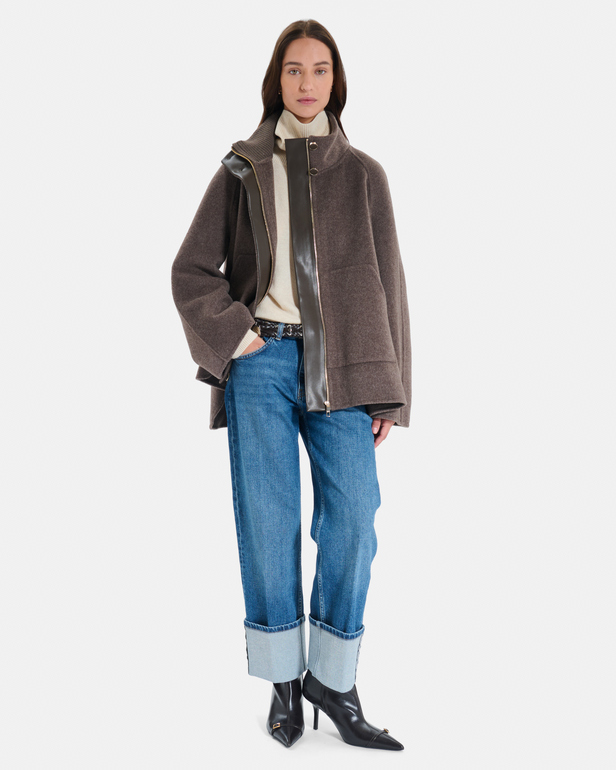 Cecilia coat Short hazelnut wool cape with a high collar ZAPA
