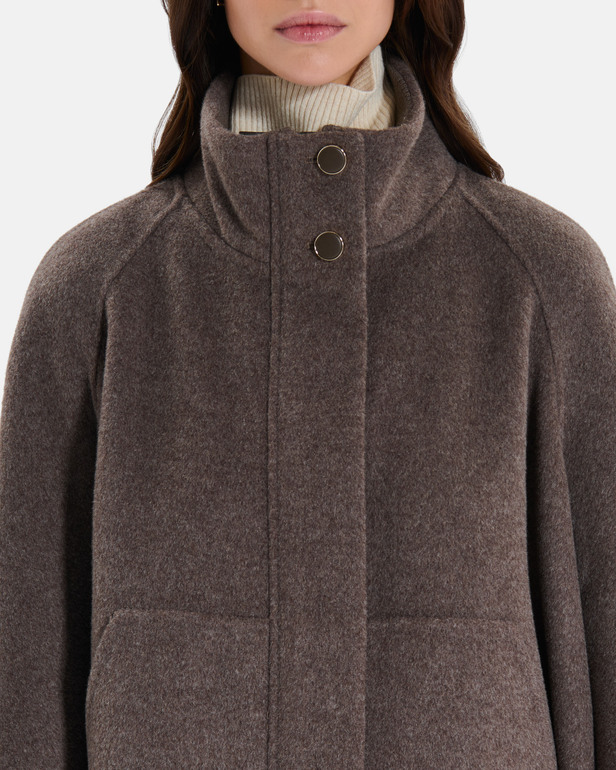 Cecilia coat Short hazelnut wool cape with a high collar ZAPA
