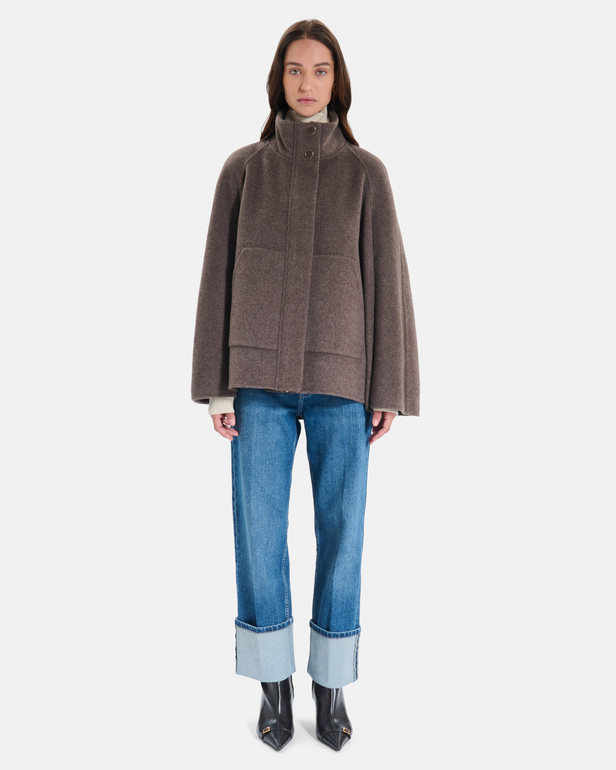Cecilia coat Short hazelnut wool cape with a high collar ZAPA