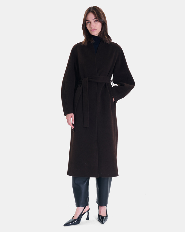 Melvyne Coat Long chocolate-colored wool coat ZAPA