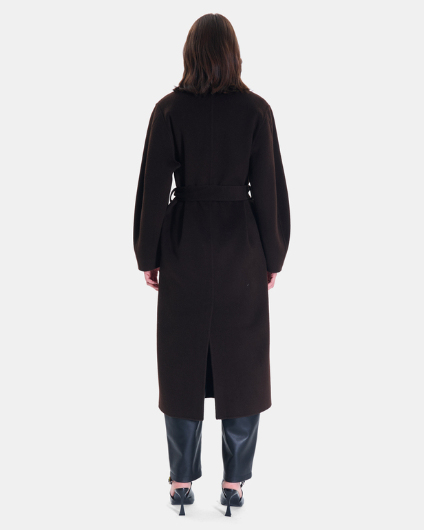 Melvyne Coat Long chocolate-colored wool coat ZAPA