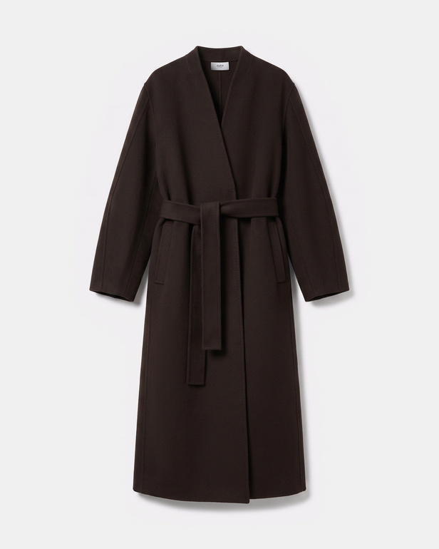 Melvyne Coat Long chocolate-colored wool coat ZAPA