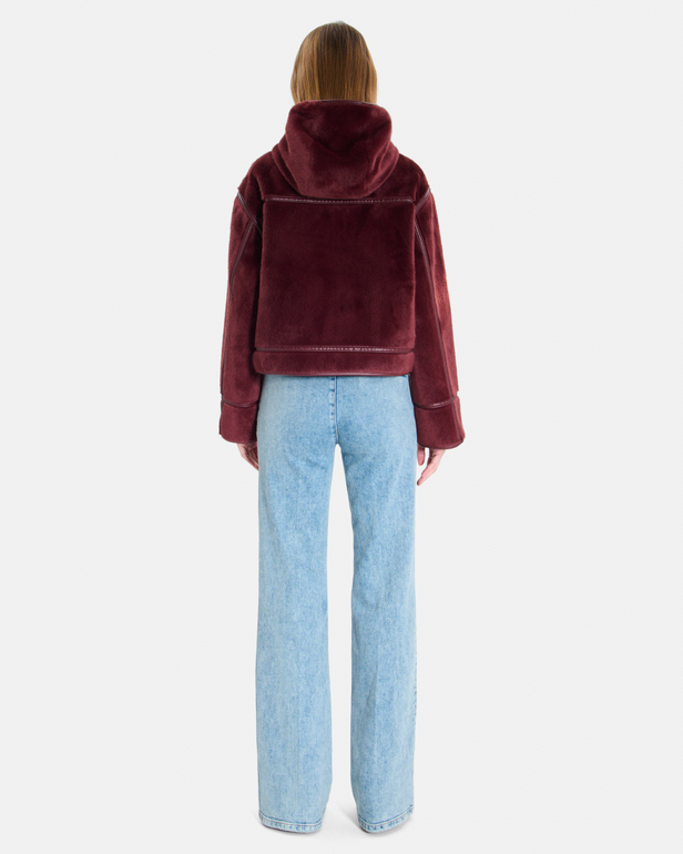Moira Coat Short burgundy boxy-cut coat with a stand-up collar ZAPA