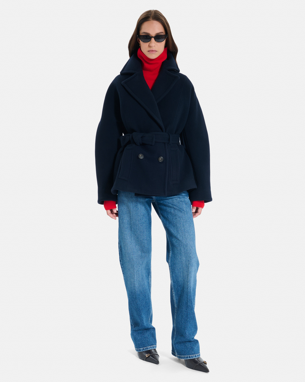Madeleine coat Short belted coat in black wool ZAPA