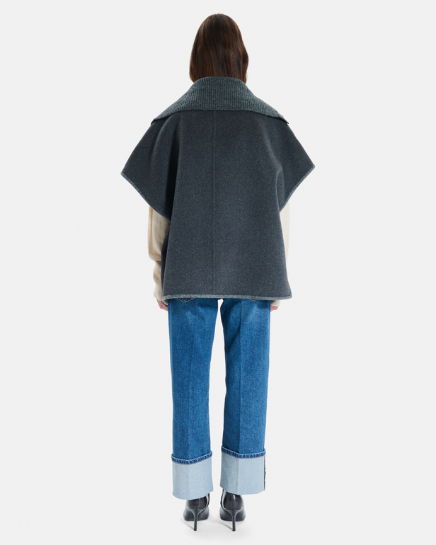 Claudia coat Heather grey wool cape with a shirt collar ZAPA