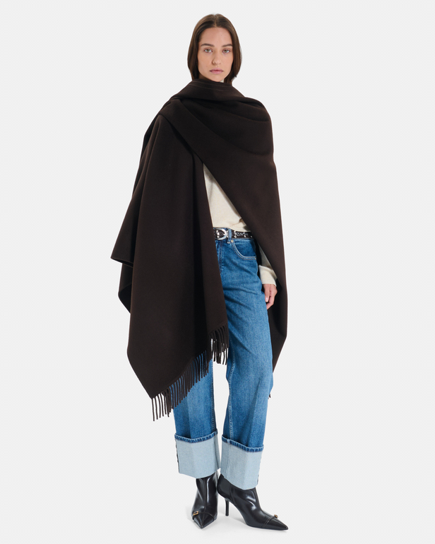 Cliff Coat Chocolate wool cape with fringe ZAPA