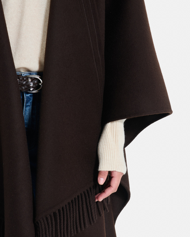 Cliff Coat Chocolate wool cape with fringe ZAPA