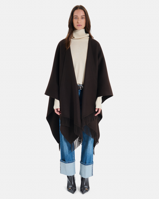 Cliff Coat Chocolate wool cape with fringe ZAPA