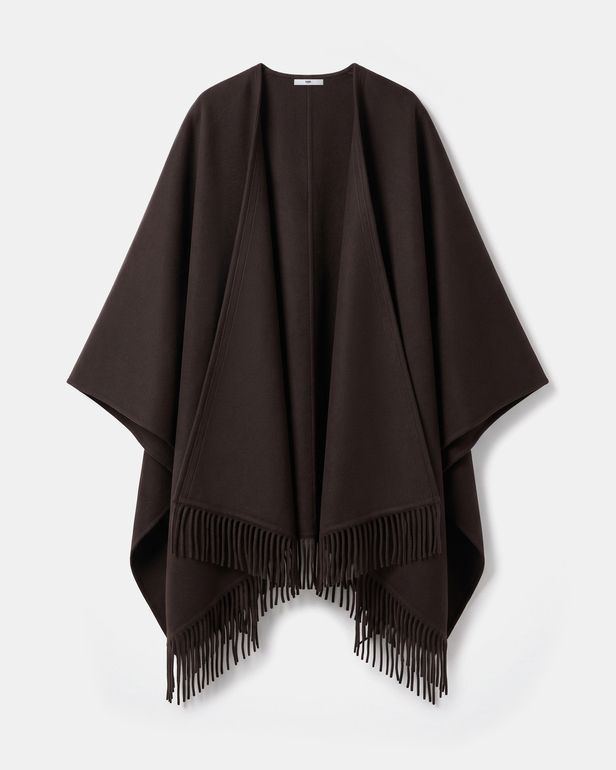 Cliff Coat Chocolate wool cape with fringe ZAPA