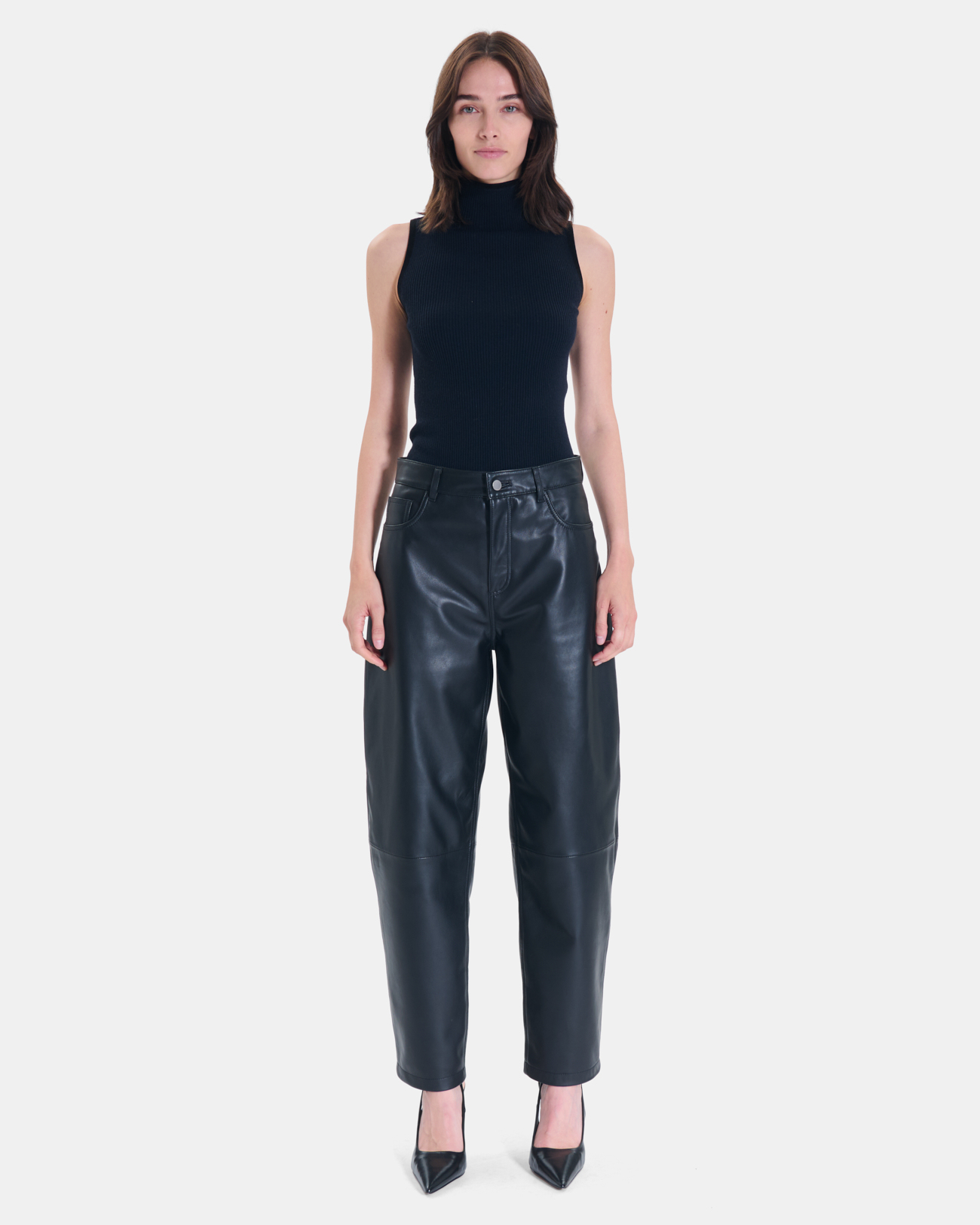Pia Pants Straight black leather trousers ZAPA